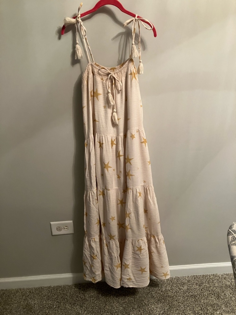 Storia Cream Midi Dress with Gold Star Print